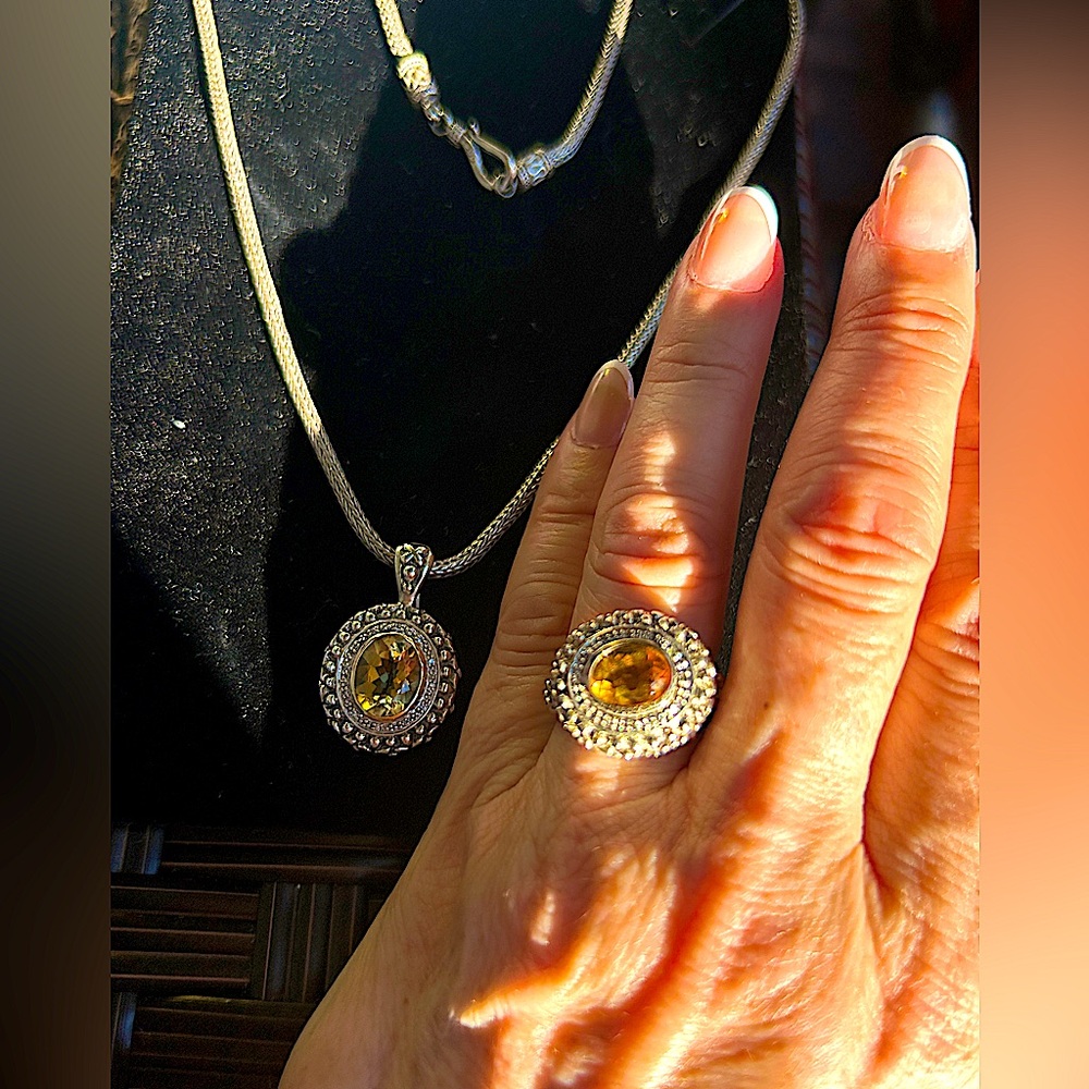 Vintage Samuel B.(Benham)Necklace & Ring Citrine&Diamonds set in 925 & 14K Gold - Picture 13 of 17